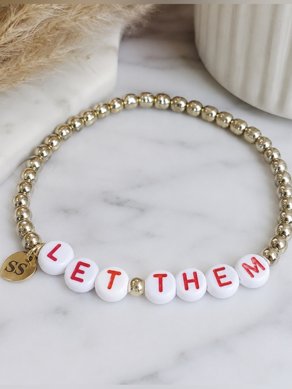 Graphic “Let Them” Beaded 14k Gold Filled Bracelet